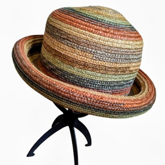 Scala Rolled Brim Rainbow Straw Hat - Picture 4 of 7